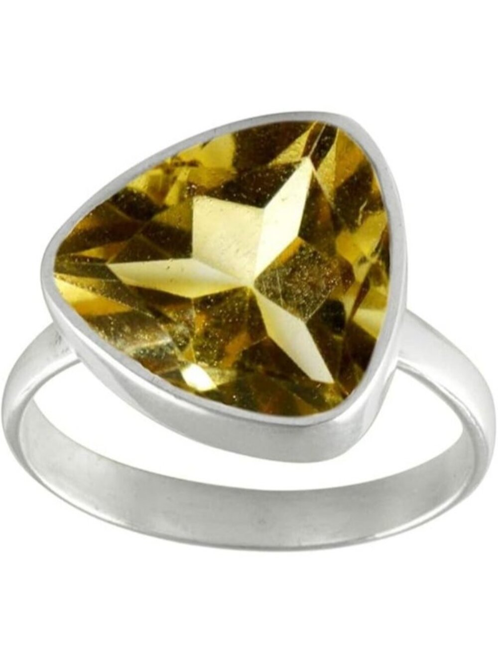 Natural-faceted Citrine Natural Gemstone Ring Trillion Shape Silver Faceted Ring